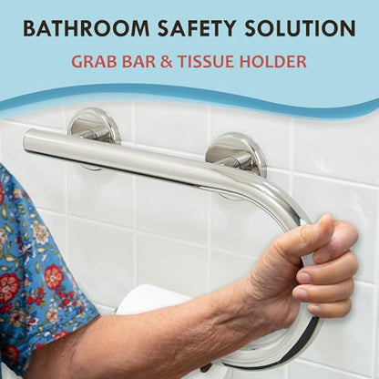 Grab Bar Toilet Paper Holder - Bathroom Safety Aid/304 Stainless/Right/Polished Chrome/ 16.5"x 10" - color: Polished Chrome, Right Hand