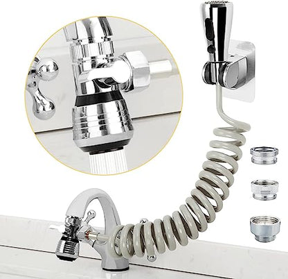 CECEFIN Kitchen Sink Sprayer Hose Attachment for Faucet, 79" Recoil Hose | Kitchen Faucet Head Replacement, Pressurized Water Saving Aerator &Diverter Valve, Bathroom/Utility Faucet Sprayer Attachment - color: F- Grey- ON/OFF Pause Sprayer