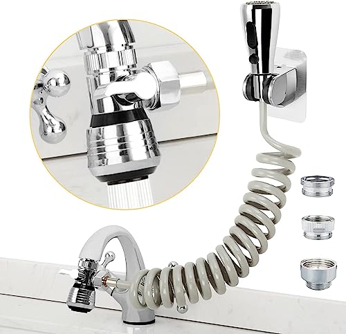 CECEFIN Kitchen Sink Sprayer Hose Attachment for Faucet, 79" Recoil Hose | Kitchen Faucet Head Replacement, Pressurized Water Saving Aerator &Diverter Valve, Bathroom/Utility Faucet Sprayer Attachment - color: F- Grey- ON/OFF Pause Sprayer