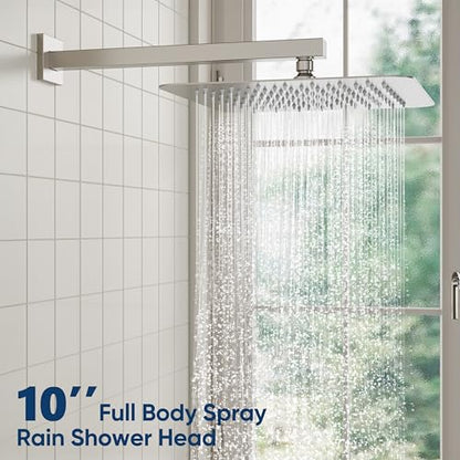 ESNBIA Shower System,10 Inches Shower Faucet Set with Pressure Balance Valve, Rain Shower Head with Handheld Spray Combo, Brushed Nickel - color: Brushed Nickel, style: 10 Inches