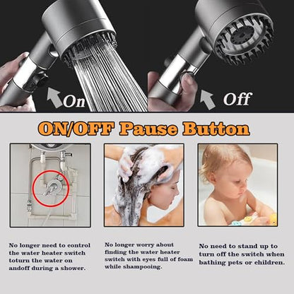 High Pressure Shower Head Ionic Technology Filtered with Handheld | 3 Spray Modes Shower Head and 5 Replaceable Filters,2 Hoses Power Wash for Hard Water, with ON/OFF Switch ﻿