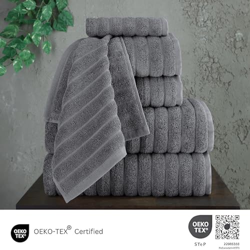 Classic Turkish Towels CTT - Luxury 6 Piece Towel Set, 100% Turkish Cotton, Absorbent & Comfy, 2 Bath Towels, 2 Hand Towels & 2 Washcloths | (Grey) - color: Grey, size: 6-Piece Towel Set