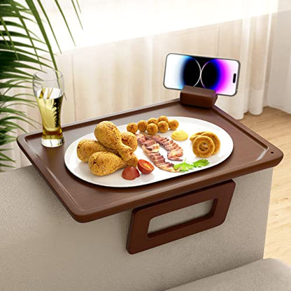 Smatdecis Couch Arm Tray Table Sofa Arm Clip, Armrest Tray Table Suitable for Home Drinks/Fast Food/Fruit Etc, Large Size Multi-Function Brown(360° Rotating Stand B) - color: Brown, size: 13" x 9.4"(360°B)