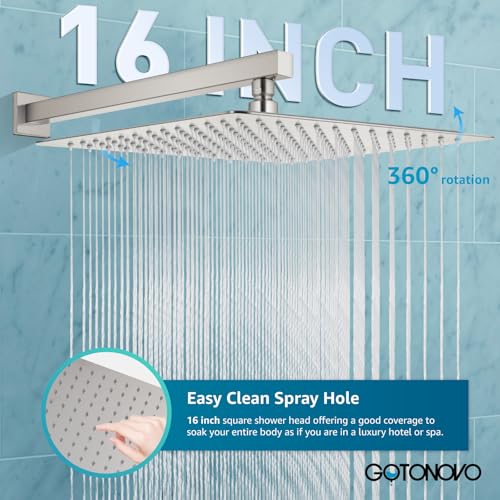 gotonovo Rainfall Bathroom Shower System Rain Shower Head and Handle Set Wall Mounted Shower Complete Combo Solid Brass Pressure Balancing Shower Mixer Valve 16 Inch Brushed Nickel - color: Brushed Nickel, size: 16 Inch