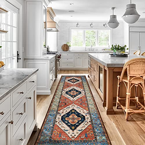 Lahome Boho Kitchen 2x7 Runner Rug - Non-Slip Washable Hallway Runner, Oriental Distressed Non-Shedding Rugs Carpet for Entryway Bedroom Laundry Room Adelyn - color: Rust, size: 2' x 7' (Runner)