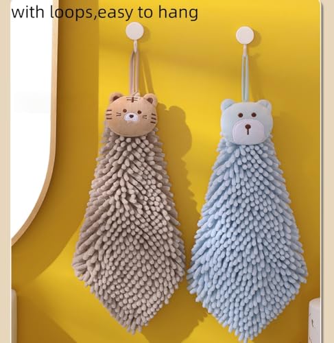 Ivymei 4 Pack Cute Animal Chenille Hand Towels Fuzzy Hanging Hand Towels with Loop for Bathroom Kitchen,Quick Dry Hand Bath Towels(mixcolor) - color: Mixcolor