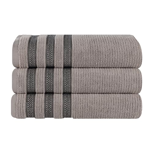 Superior Cotton Bath Towel Set, Zero Twist, Ribbed Geometric, Large Plush Absorbent Body Towels, Luxury Soft Quick Drying, Shower, Spa, Hotel, Pool, Guest Bathroom, Home Essentials, Set of 3, Grey - color: Grey, size: Bath Towel 3 - Pack