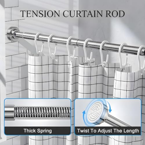 304 Stainless Steel Shower Curtain Rod, Adjustable Telescopic Tension Rod, Rustproof Bathroom Rod, No Drilling Expandable Curtain Rod 42–78 Inch – Brushed Nickel + 80“ x 80” Shower Curtain - color: Brushed Nickel, size: 42"–78"