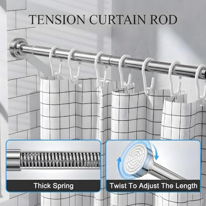 304 Stainless Steel Shower Curtain Rod, Adjustable Telescopic Tension Rod, Rustproof Bathroom Rod, No Drilling Expandable Curtain Rod 42–78 Inch – Brushed Nickel + 80“ x 80” Shower Curtain - color: Brushed Nickel, size: 42"–78"