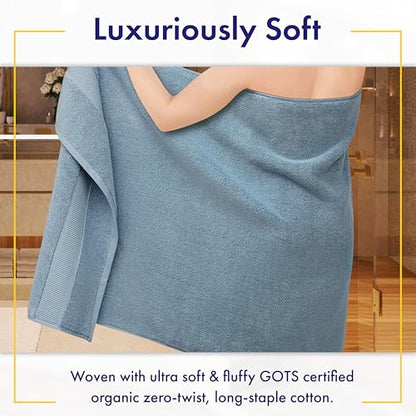 100% Organic Zero-Twist Cotton Towels - GOTS Certified Luxury Bath Towels - Ultra Soft & Plush 700GSM Long-Staple Cotton - 6 Piece Towel Set (Chambray) - color: Chambray, size: 6pc Towel Set