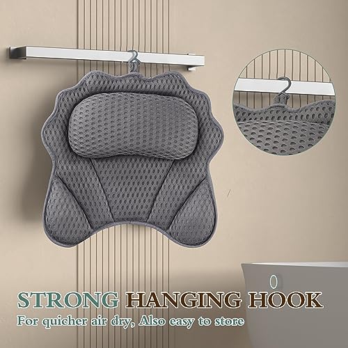 Bath Pillow RUVINCE Ergonomic Luxury Bathtub Pillow with Head,Neck, Shoulder and Back Support, 4D Bath Pillows for tub with 6 Powerful Suction Cups, Fits All Bathtub - color: Grey