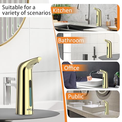 Automatic Liquid Soap Dispenser, 4-Level,13.5oz Touchless | Plastic,400ml Gold Electric Battery Operated Hand & Dish Countertop Soap Dispensers with Sensor for Bathroom,Kitchen Sink - color: Gold, style: Battery