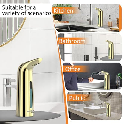 Automatic Liquid Soap Dispenser, 4-Level,13.5oz Touchless | Plastic,400ml Gold Electric Battery Operated Hand & Dish Countertop Soap Dispensers with Sensor for Bathroom,Kitchen Sink - color: Gold, style: Battery