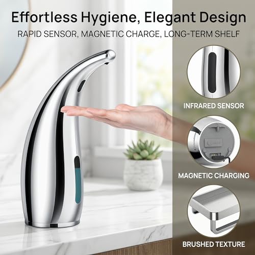 Automatic Soap Dispenser,4 Adjustable Levels Touchless Hand Sanitizer Pump with Infrared Sensor, Countertop Electric Soap Dispenser for Bathroom,Kitchen(TS2012) (Silver-Pink-Blue) - color: Silver Set