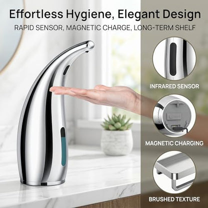 Automatic Soap Dispenser,4 Adjustable Levels Touchless Hand Sanitizer Pump with Infrared Sensor, Countertop Electric Soap Dispenser for Bathroom,Kitchen(TS2012) (Silver-Pink-Blue) - color: Silver Set