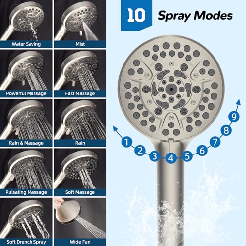 Hibbent cUPC Certified High Pressue 13'' Rainfall Shower Head with 5-Spray | Shower Heads with Handheld 10-Spray Combo, All Metal Easy Reach 4-way Diverter Arm, 71'' Hose & Holder, Brushed Nickel - color: Brushed Nickel, style: Square 13"