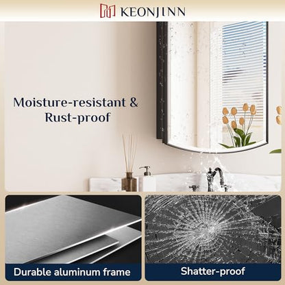 Keonjinn Black Medicine Cabinet with Mirror 24” x 30”, Metal Framed Wall Cabinet with Beveled Mirror, Surface Mount or Recessed Medicine Cabinet for Bathroom, Bathroom Mirror with Storage | Metal Framed Wall Cabinet with Beveled Mirror, Wall-Mounted or Re