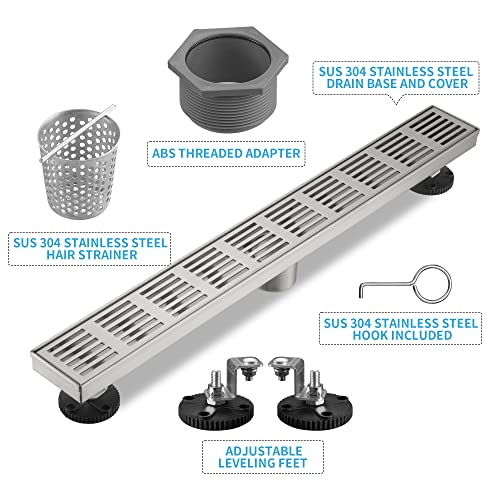 Linear Shower Drain 36 Inch, Professional Brushed SUS-304 Stainless Steel Shower Drain, 51L/Min Fast Drainage Floor Linear Drain, US Standard CUPC Certified, Brushed Silver, SD-109 - color: Brushed Silver, size: 36 Inch