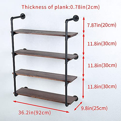 Industrial Pipe Shelves With Wood Planks,Rustic Pipe Shelving Wall Shelf | Metal Pipe Solid Pine Wood,Easy to Assemble,Wooden Board Thickness 0.78 In,For Bar Farmhouse Kitchen Office Bathroom,Bedroom - color: 4-layer, size: 36in