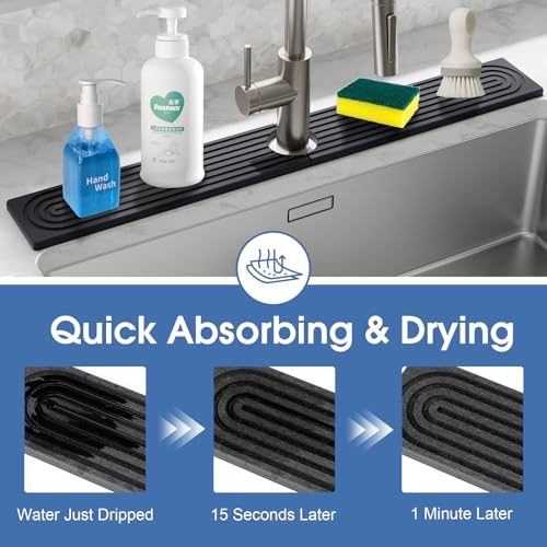 24 Inch Kitchen Sink Splash Guard, Sink Splash Guard Behind Faucet, Silicone Faucet Handle Drip Catcher Tray Mat for Kitchen, Bathroom Counter, Dark Gray, 23.6" x 4" - color: Dark Gray, size: 23.6" x 4"