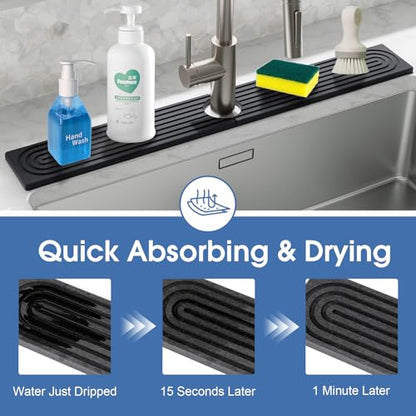 24 Inch Kitchen Sink Splash Guard, Sink Splash Guard Behind Faucet, Silicone Faucet Handle Drip Catcher Tray Mat for Kitchen, Bathroom Counter, Dark Gray, 23.6" x 4" - color: Dark Gray, size: 23.6" x 4"