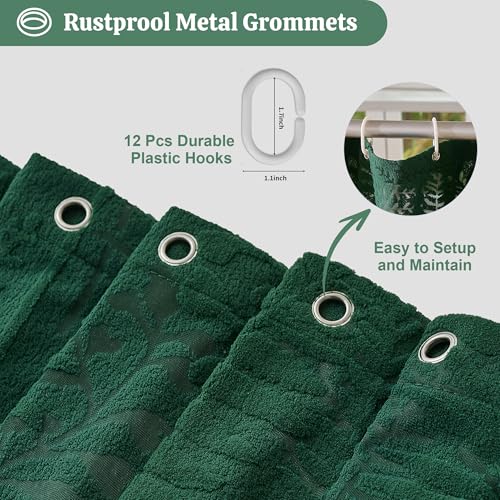 Dark Green Shower Curtain Lace Tropical Plant Textured Shower Curtain Sheer Farmhouse Fabric Shower Curtains for Bathroom 72 x 72 - color: Dark Green, size: 72"W x 72"L (Pack of 1)