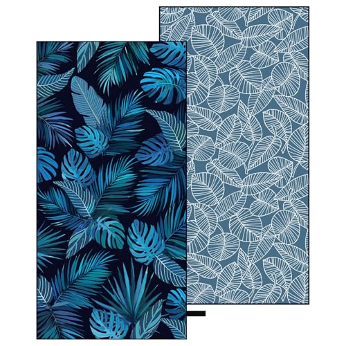 Oversized Microfiber Beach Towel Thin, Blue Black Palm Leaf Double Sided Towel 1PC, Large Soft Sand Free Quick Dry Swim Compact Towels for Men Women Adults, Summer Swim Lake Pool Beach Bath, 35"x71" - style: Blue Black Palm Leaf