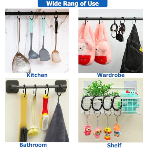 Resze 24 PCS Shower Curtain Rings,Plastic Black Shower Curtain Hooks,C-Shaped Rings Hook Hanger Bathroom Shower Window Rod - color: Black, size: 24PC
