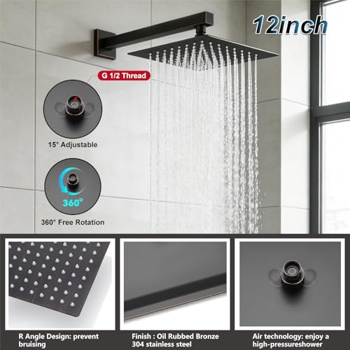 Midanya Shower System with Tub Spout,Bathtub Shower Faucet Set with Square Rainfall Head and Handheld Sprayer Wall Mount Tub Faucet Set with Valve and Trim Kit,12 Inch Oil Rubbed Bronze - color: Oil Rubbed Bronze, size: 12 Inch