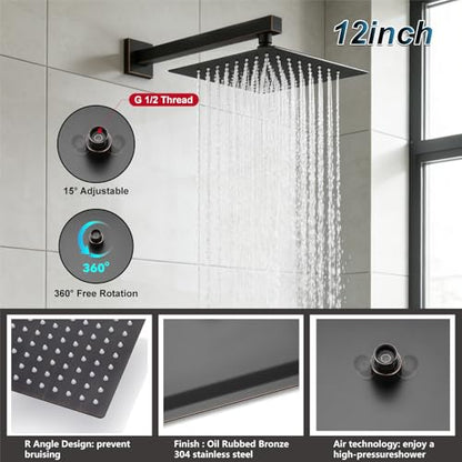 Midanya Shower System with Tub Spout,Bathtub Shower Faucet Set with Square Rainfall Head and Handheld Sprayer Wall Mount Tub Faucet Set with Valve and Trim Kit,12 Inch Oil Rubbed Bronze - color: Oil Rubbed Bronze, size: 12 Inch