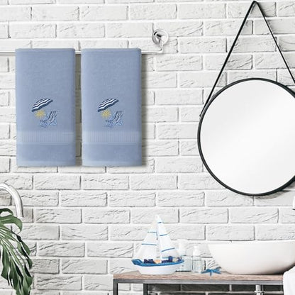 SmoothNovelty 2 Pcs Hand Towels Bathroom Decor 14x29 Inch Embroidered 100% Cotton Soft Absorbent Spring Summer Decorative Hand Towels for Bathroom Kitchen(Beach Chair,Slate Blue) - style: Classic Beach Chair