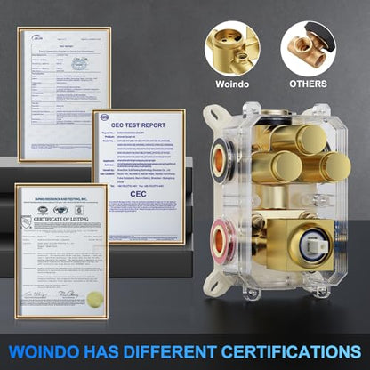 Woindo Shower Faucet Set, 10" Wall Mount Rainfall Shower System with 2 Rain Shower Head and Multi-function Handheld Head Push Button Diverter Shower Faucet Trim Kit - color: Brushed Gold, style: 10"-Wall-01