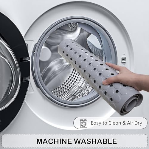 Non-Slip Bathtub and Shower Mats, Power Grip Bath Mat 35 x 16.3 Inch with Suction Cups and Drain Holes for Tub Bathroom Floor Safety, Machine Washable Soft Bathmat, Gray - color: Gray