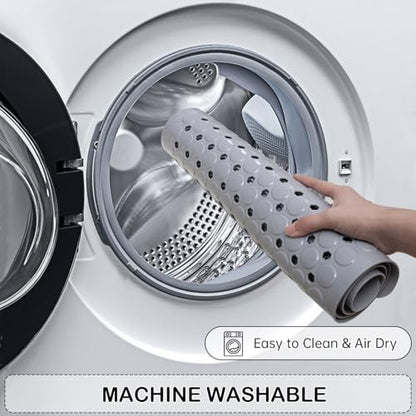 Non-Slip Bathtub and Shower Mats, Power Grip Bath Mat 35 x 16.3 Inch with Suction Cups and Drain Holes for Tub Bathroom Floor Safety, Machine Washable Soft Bathmat, Gray - color: Gray