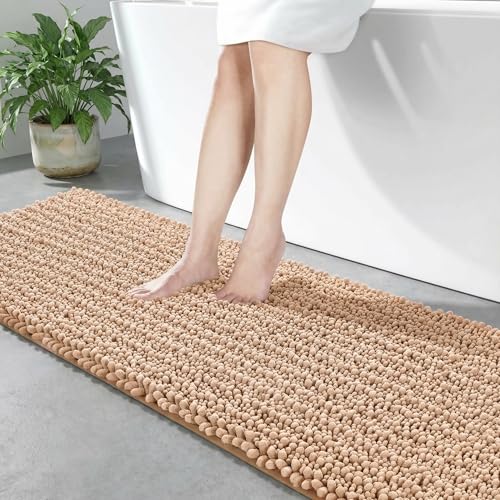 Disolla Beige Bathroom Runner Rug 24x70 Inch - Extra Long Chenille Bath Mat, Luxury Shaggy Plush Absorbent Rug, Non-Slip Large Runner for Floor and Laundry Room - color: Beige, size: 2' x 5'10" (24''x70'' Bathroom Rug)
