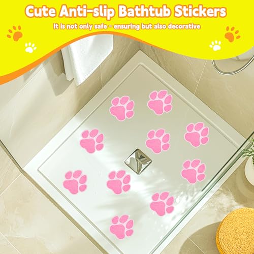 Secopad 20PCS Dog Paw Non Slip Bathtub Stickers with Scraper, Pink | Original Large Anti-Slip Decal, PEVA for Kids, Strong Adhesive, Easy to Use, For Bath Tubs, Showers & Stairs - color: Pink