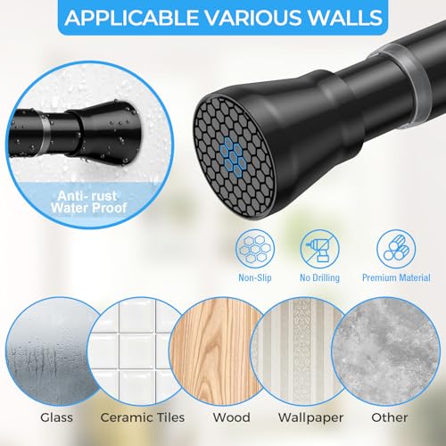 2PCS Tension Curtain Rod 16-26 Inch Adjustable No Drilling, Black | Rust-Resistant, No Slip, Small Spring Loaded Curtain Rods for Window, Kitchen, Closet, Cupboard, Bookshelf & DIY Projects - color: Black, size: 16" to 26"-2Pcs