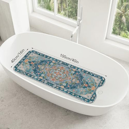 SHUCHING Blue Bath Mat for Tub Non Slip-40x16 Inch | Bathtub Mat for Women & Elderly Mold Free, Long Shower Mat for Inside Shower with Suction Cup, Machine Washable - color: Blue