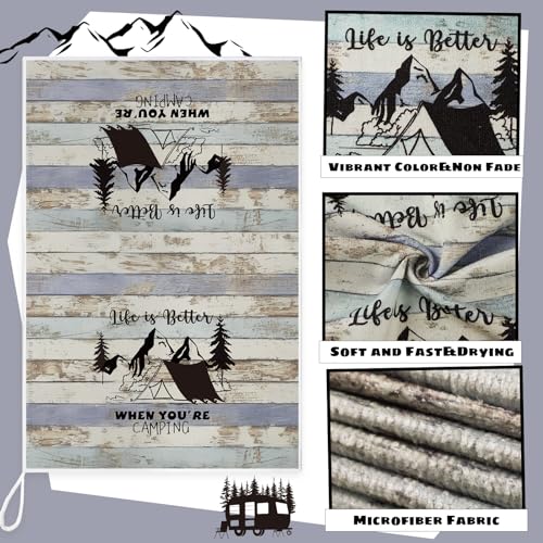 Boyiee Set of 6 Camping Kitchen Towels Happy Camper Tea Towels | Absorbent Farmhouse Dish Towels with Funny Sayings 24 x 16 Inches Camping Hand Towels for Rv Campers Lovers Gifts Accessories - color: Rustic