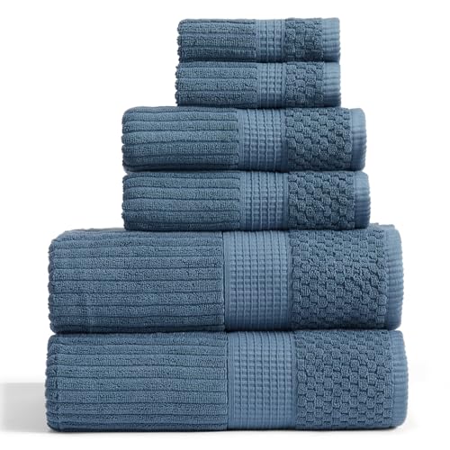 100% Cotton Bath Towel Set | 6-Piece Set | Textured | Ocean | Absorbent & Quick-Dry Bathroom Towels | Textured and Durable Cotton Towels for Bathroom | OEKO-TEX | Krista Collection - color: Oceanview, size: 6 Piece Set