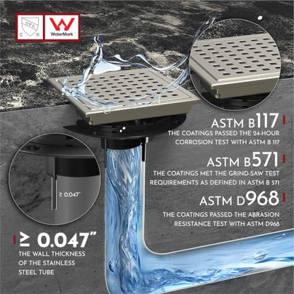6 Inch Square Shower Floor Drain with Flange,Quadrato Pattern Grate Removable,Food-Grade SUS 304 Stainless Steel,Watermark&CUPC Certified,Brushed Nickel - color: Brushed Nickel, size: 6 Inch