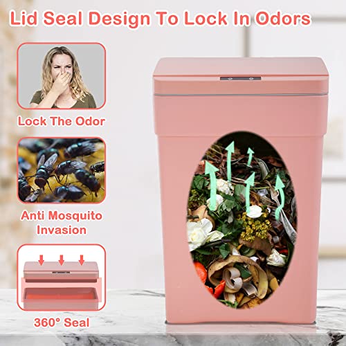 13 Gallon 50 Liter Kitchen Trash Can with Touch-Free & Motion Sensor Lid, Automatic Plastic Garbage Can, Touchless Trash Bin Automatic Trash Can for Bedroom Bathroom Home Office - color: Pink