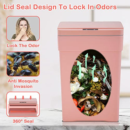13 Gallon 50 Liter Kitchen Trash Can with Touch-Free & Motion Sensor Lid, Automatic Plastic Garbage Can, Touchless Trash Bin Automatic Trash Can for Bedroom Bathroom Home Office - color: Pink