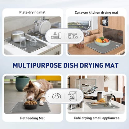 14.6*11.8 inch Microfiber Dish Drying Mat,2 Compact Ultra Absorbent Dish Mat Drying Kitchen Mat,Small Dish Drying Mats for Kitchen Counter,Draining Racks,Sinks (Gray) - size: Small