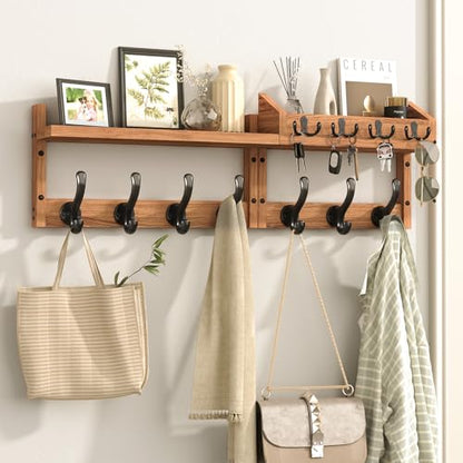 Evermagin 29" Coat Rack Wall Mount with Shelf & 11 Hooks, Entryway, Brown | Wooden Wall Mounted Coat and Key Rack with Hooks, Key Hanger with Mail Holder for Living Room, Mudroom, Bedroom - color: Brown, size: 29 inch