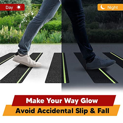 Outdoor Non-Slip Stair Treads With Glow Stripe, High-Traction Grip Tape | 15 Pack, 6 x 24 Inches, Outdoor Use, Grit Non-Skid Surface, Abrasive Adhesive, High-Friction Design, Weather Resistant - size: Glow in Dark, style: 15 Pack