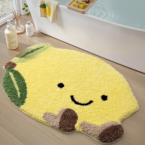 LUMI Cute Bathroom Rug, Absorbent Non Slip Bath Mat, 24"x34.5", Lemmy | Soft Plush Microfiber Yellow Rug, Quick Dry, Washable Fruit Bathmats for Shower Floor, Sink Bathtub, Bedroom, Kids Room - color: Fruit-lemmy-large