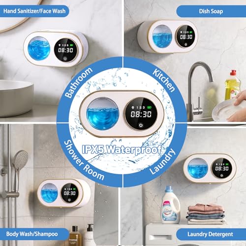 Automatic Soap Dispenser, 320ML Touchless Smart Hand Soap Dispenser, 3 Adjustable Soap Levels, Rechargeable Wall Mounted Electric Foam Soap Dispenser for Bathroom Kitchen Office (White - T1) - color: White - T1