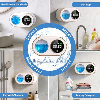 Automatic Soap Dispenser, 320ML Touchless Smart Hand Soap Dispenser, 3 Adjustable Soap Levels, Rechargeable Wall Mounted Electric Foam Soap Dispenser for Bathroom Kitchen Office (White - T1) - color: White - T1