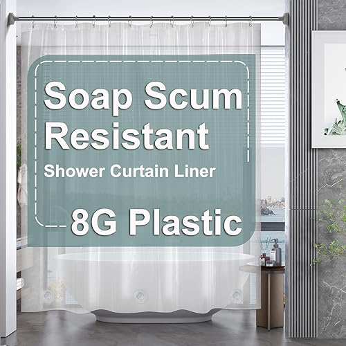 AmazerBath Plastic Shower Curtain, 70 x 72 Inches PEVA Heavy Duty Clear Shower Curtain, Waterproof Heavy Weight Thick Bathroom Curtain with 3 Big Clear Weighted Stones and 12 Rustproof Grommets - color: 8g Clear, size: 70"W x 72"L (Pack of 1)